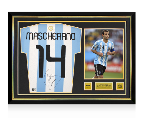 Javier Mascherano Official 2010 FIFA World Cup™ Back Signed and Hero Framed Argentina 2010-11 Home Shirt