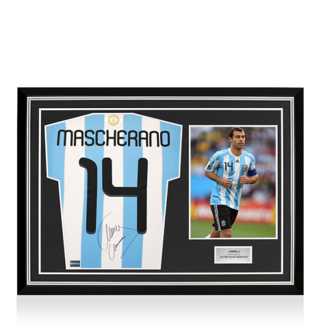 Javier Mascherano Back Signed Argentina 2010-11 Home Shirt In Hero Frame: Option 1