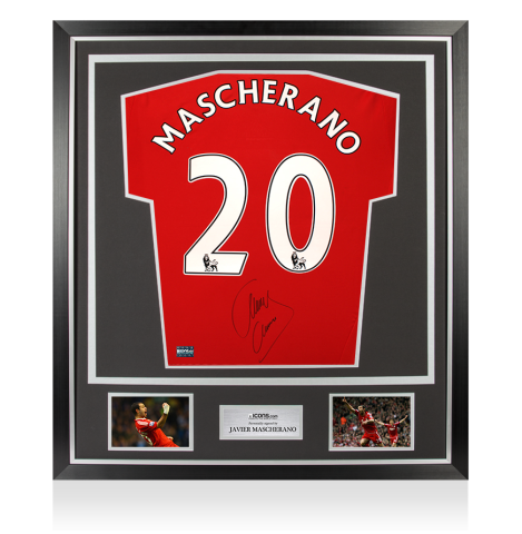 Javier Mascherano Back Signed Liverpool 2008-09 Home Shirt In Classic Frame