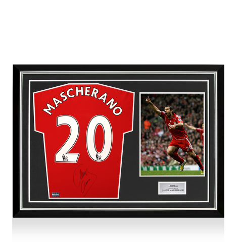Javier Mascherano Back Signed Liverpool 2008-09 Home Shirt In Hero Frame: Option 1