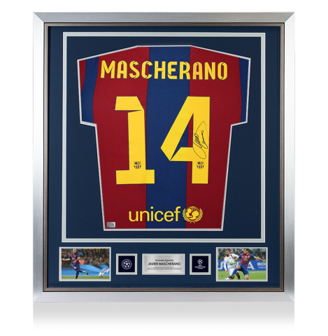Javier Mascherano Official UEFA Champions League Back Signed and Framed FC Barcelona 2007-08 Home Shirt