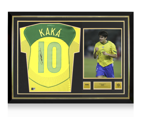 Kaka Official FIFA World Cup™ 2006 Back Signed and Hero Framed Brazil 2004 Reissue Home Shirt