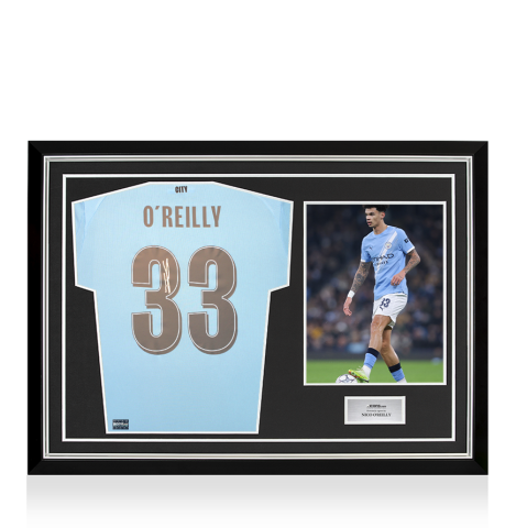 Nico O'Reilly Back Signed Manchester City 2025-26 Home Shirt In Hero Frame: Option 1