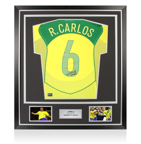 Roberto Carlos Back Signed Brazil 2004 Reissue Home Shirt In Classic Frame