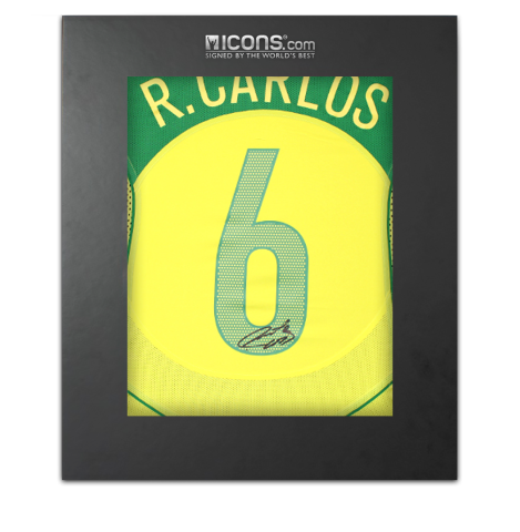 Roberto Carlos Back Signed Brazil 2004 Reissue Home Shirt In Deluxe Packaging