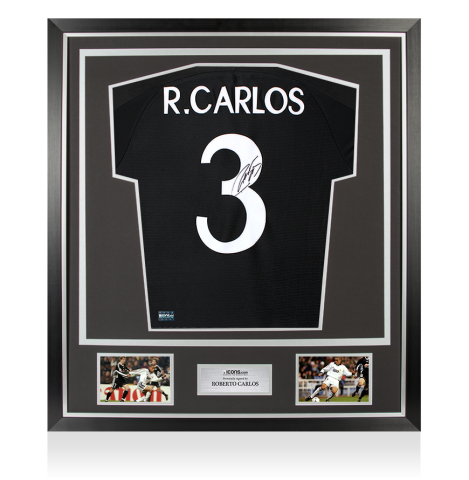 Roberto Carlos Back Signed Real Madrid 1999-2000 Reissue Away Shirt In Classic Frame