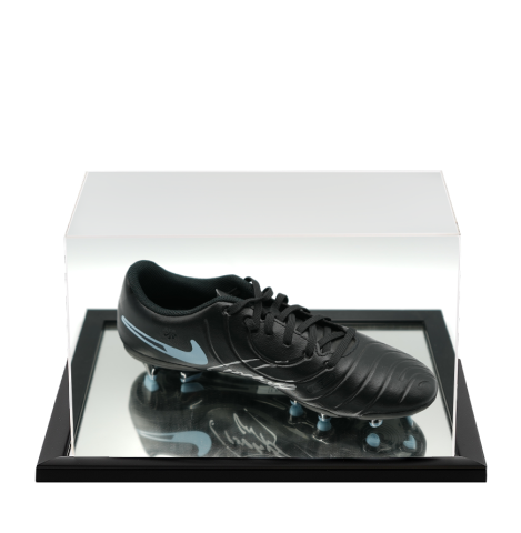 Roberto Carlos signed black Nike Tiempo football boot in acrylic case
