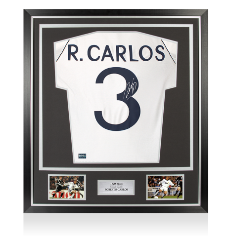 Roberto Carlos Back Signed Real Madrid 1999-2000 Reissue Home Shirt In Classic Frame