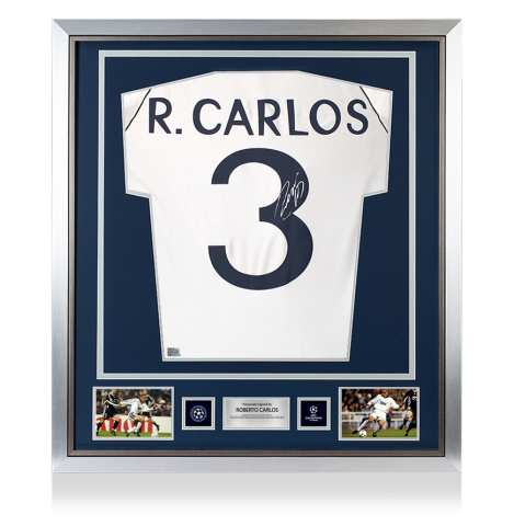 Roberto Carlos Official UEFA Champions League Back Signed and Framed Real Madrid 1999-00 Home Shirt