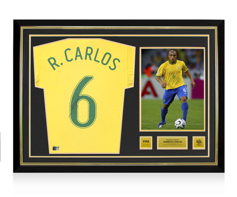 Roberto Carlos Official 2006 FIFA World Cup™ Back Signed and Hero Framed Brazil 2006-08 Home Shirt