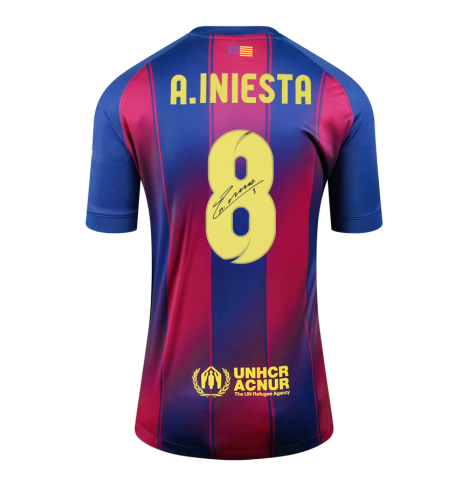 Andres Iniesta Back Signed FC Barcelona 2025-26 Home Shirt In Deluxe Packaging