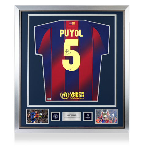 Carles Puyol Official UEFA Champions League Back Signed and Framed FC Barcelona 2025-26 Home Shirt