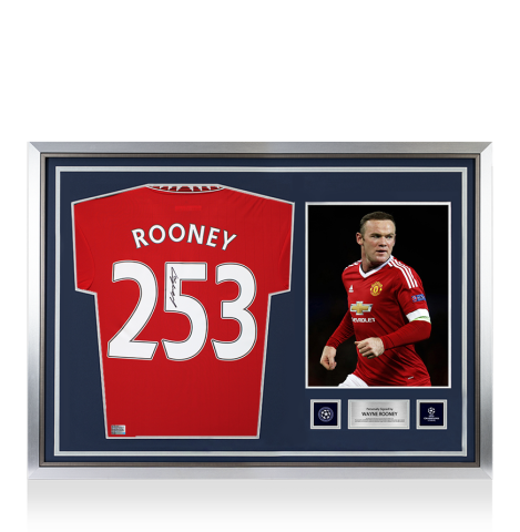 Wayne Rooney Official UEFA Champions League Back Signed and Hero Framed Manchester United 2022-23 Home Shirt: 253 Goals Edition
