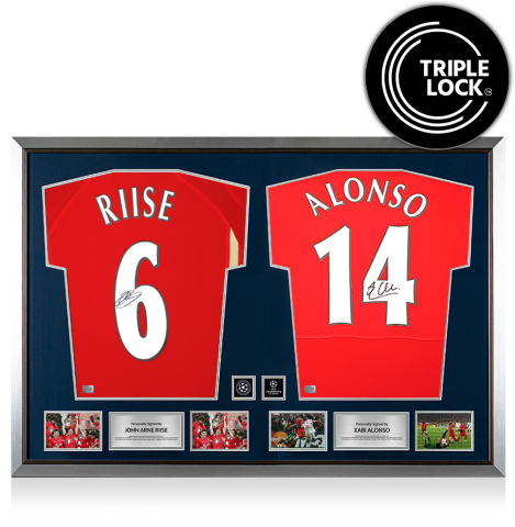 John Arne Riise & Xabi Alonso Official UEFA Champions League Signed and Dual Framed Liverpool FC Shirts