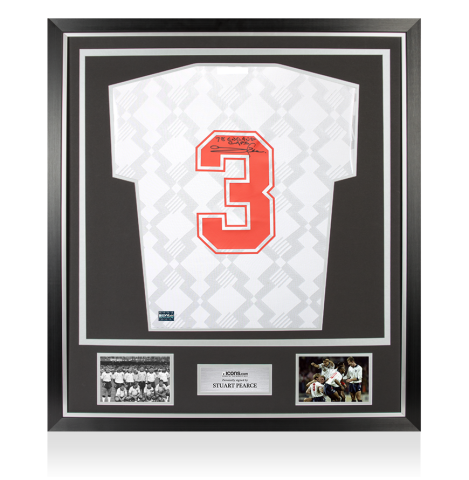 Stuart Pearce Back Signed England 1990 Home Shirt : 78 England Caps Inscription In Classic Frame