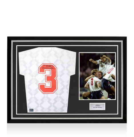 Stuart Pearce Back Signed England 1990 Home Shirt : 78 England Caps Inscription In Hero Frame: Option 1