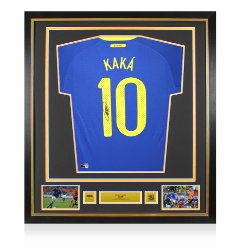 Kaka Official 2010 FIFA World Cup™ Back Signed and Framed Brazil 2010-11 Away Shirt