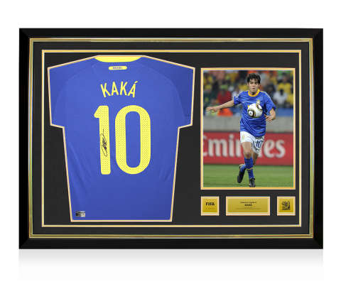 Kaka Official 2010 FIFA World Cup™ Back Signed and Hero Framed Brazil 2010-11 Away Shirt
