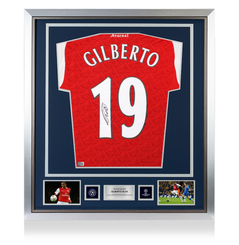 Gilberto Silva Official UEFA Champions League Back Signed and Framed Arsenal 2025-26 Home Shirt