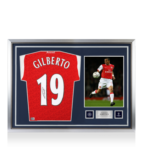 Gilberto Silva Official UEFA Champions League Back Signed and Hero Framed Arsenal 2025-26 Home Shirt