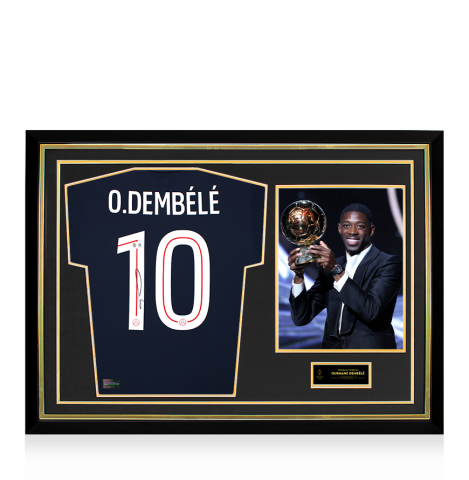 Ousmane Dembele Official Ballon d'Or™ Back Signed and Hero Framed Paris Saint-Germain 2025-26 Home Shirt