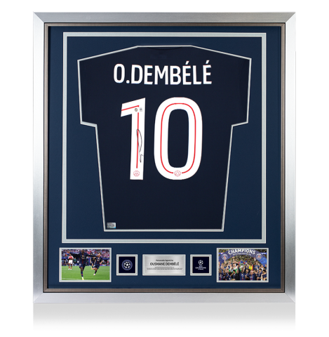 Ousmane Dembele Official UEFA Champions League Back Signed and Framed Paris Saint-Germain 2025-26 Home Shirt