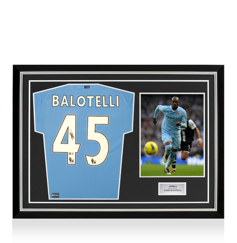 Mario Balotelli Back Signed Manchester City 2025-26 Home Shirt In Hero Frame: Option 1