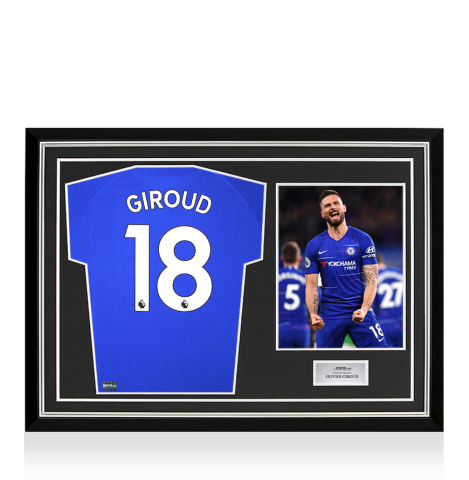 Olivier Giroud Back Signed Chelsea Poly T-Shirt In Hero Frame: Option 1