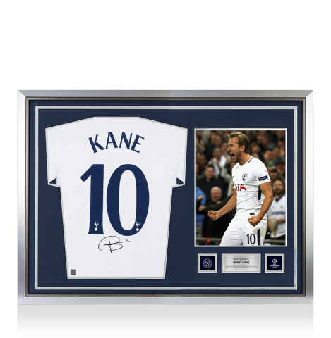 PRE-ORDER Harry Kane Official UEFA Champions League Back Signed and Hero Framed Tottenham Hotspur 2017-18 Home Shirt
