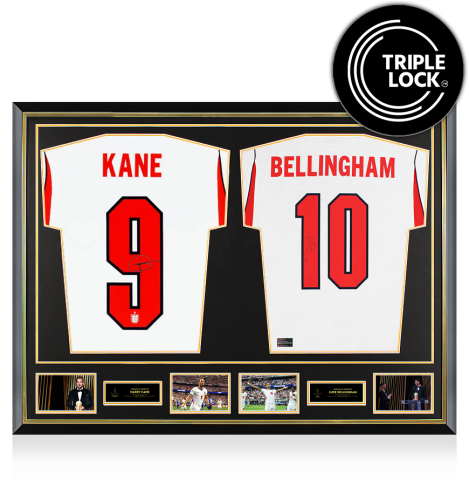 Harry Kane & Jude Bellingham Official Ballon d'Or™ Signed and Dual Framed England Shirts