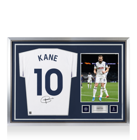 PRE-ORDER Harry Kane Official UEFA Champions League Back Signed and Hero Framed Tottenham Hotspur 2026-27 Home Shirt with Fan Style Numbers