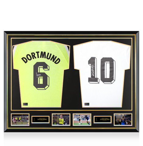 Matthias Sammer & Lothar Matthaus Official Ballon d'Or™ Signed and Dual Framed Borussia Dortmund and Germany Shirts