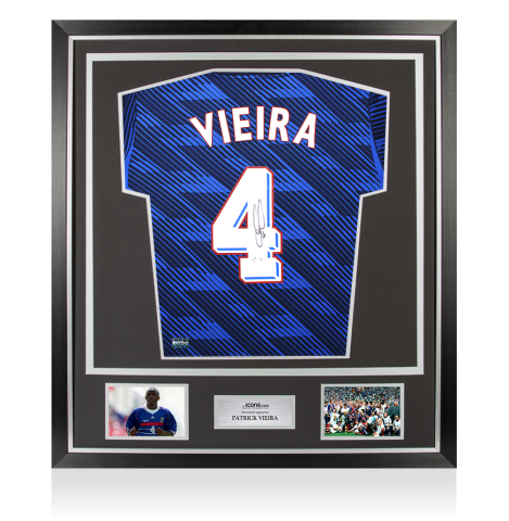 Patrick Vieira Back Signed France 2026 Home Shirt with Fan Style Number In Classic Frame