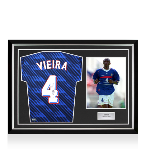 Patrick Vieira Back Signed France 2026 Home Shirt with Fan Style Number In Hero Frame: Option 1