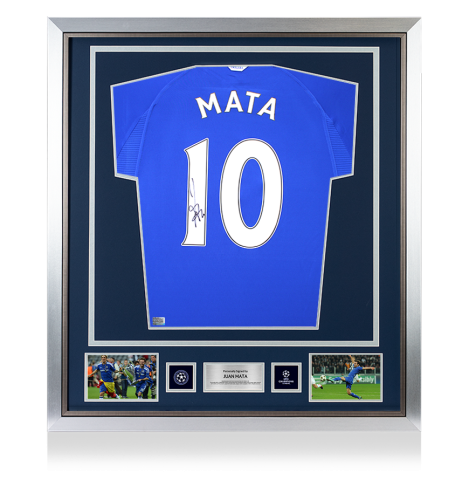 Juan Mata Official UEFA Champions League Back Signed and Framed Chelsea 2000 Home Shirt