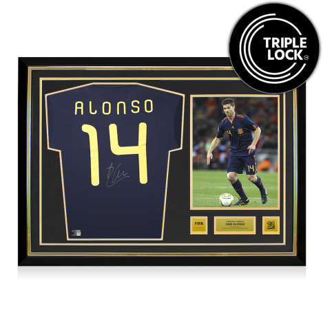 Xabi Alonso Official 2010 FIFA World Cup™ Back Signed and Hero Framed Spain 2010 Away Shirt