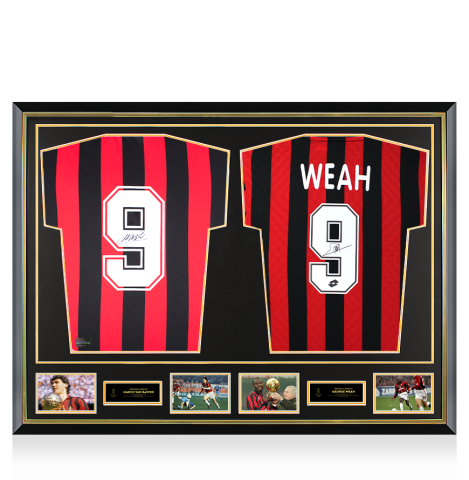 Marco van Basten & George Weah Official Ballon d'Or™ Signed and Dual Framed AC Milan Shirts