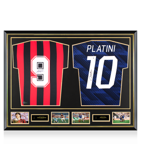 Marco van Basten & Michel Platini Official Ballon d'Or™ Signed and Dual Framed AC Milan & France Shirts
