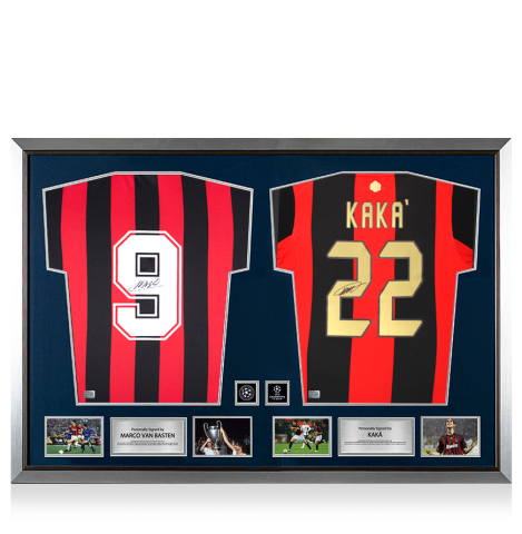 Marco van Basten & Kaka Official UEFA Champions League Signed and Dual Framed AC Milan Shirts