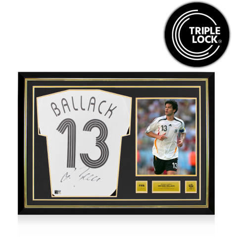 Michael Ballack Official 2006 FIFA World Cup™ Back Signed and Hero Framed Germany 2006 Reissue Home Shirt