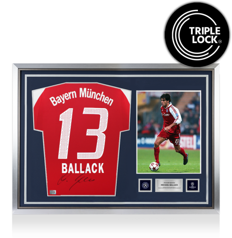 Michael Ballack Official UEFA Champions League Back Signed and Hero Framed FC Bayern Munich 2003-04 Home Shirt