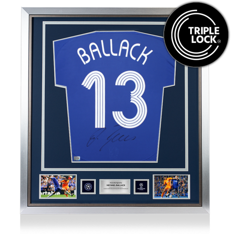 Michael Ballack Official UEFA Champions League Back Signed and Framed Chelsea 2006-08 Home Shirt
