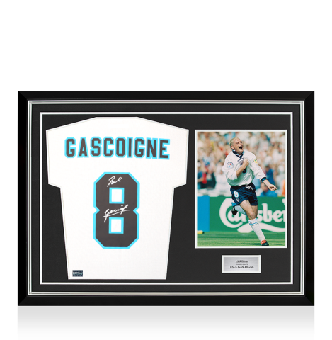 Paul Gascoigne Back Signed England 1996 Home Shirt In Hero Frame: Option 1