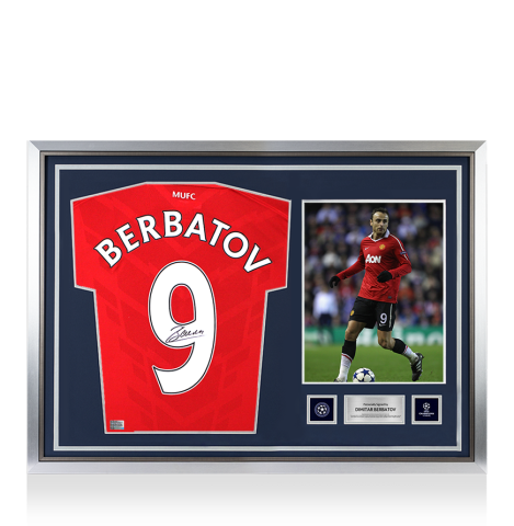 Dimitar Berbatov Official UEFA Champions League Back Signed and Hero Framed Manchester United 2010-11 Home Shirt