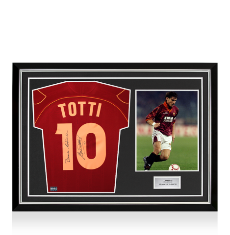 Francesco Totti Signed AS Roma 1999-00 Home Shirt: Bouna Fortuna Inscription In Hero Frame: Option 1