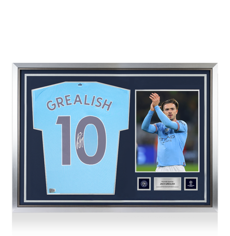 Jack Grealish Official UEFA Champions League Signed and Hero Framed Manchester City 2022-23 Home Shirt