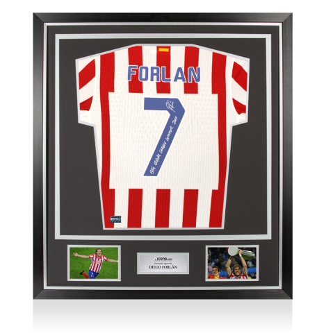 Diego Forlan Back Signed Atletico Madrid 2025-26 Authentic Home Shirt: UEFA Europa League Winner 2010 Inscription In Classic Frame