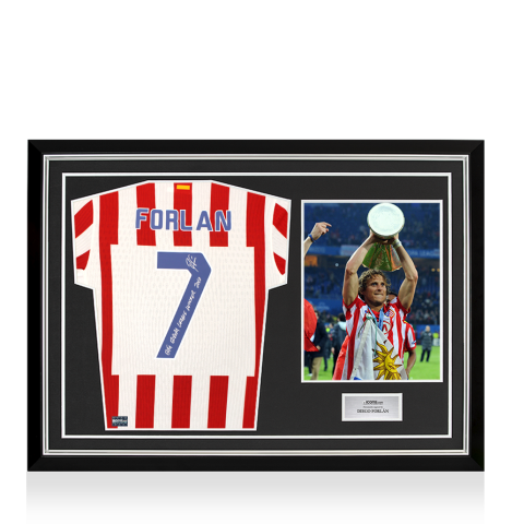Diego Forlan Back Signed Atletico Madrid 2025-26 Authentic Home Shirt: UEFA Europa League Winner 2010 Inscription In Hero Frame: Option 1