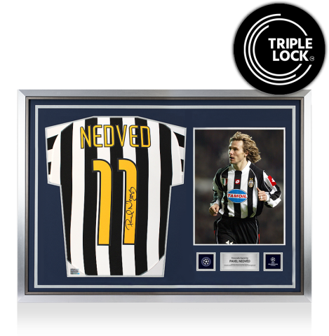 Pavel Nedved Official UEFA Champions League Back Signed and Hero Framed Juventus 2003-04 Home Shirt