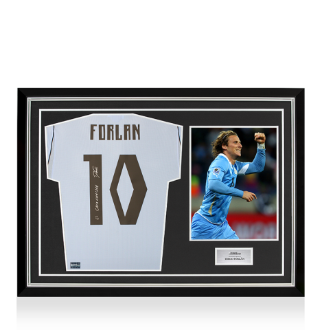 Diego Forlan Back Signed Uruguay 2026 Home Shirt: El Cava Cha Cha Inscription In Hero Frame: Option 1